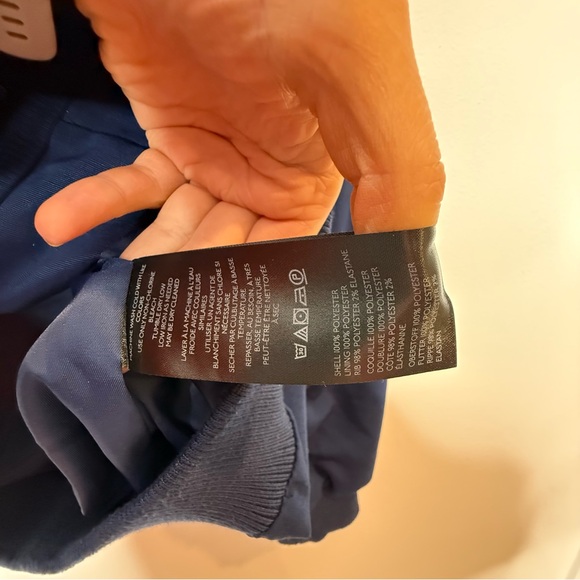 Maeve Anthropologie Ruffle Snap Front Funnel Neck Navy Blue Bomber Jacket small - Picture 11 of 12